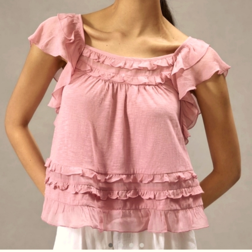 🆕 Anthropologie Ruffled Flutter-Sleeve Top